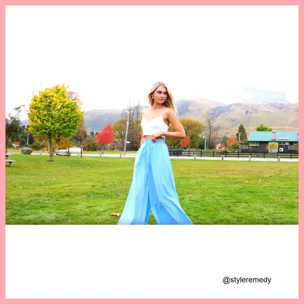 High Waist Wide Leg Palazzo Pants with Drawstring Waist and Pockets - Picture 6 of 7